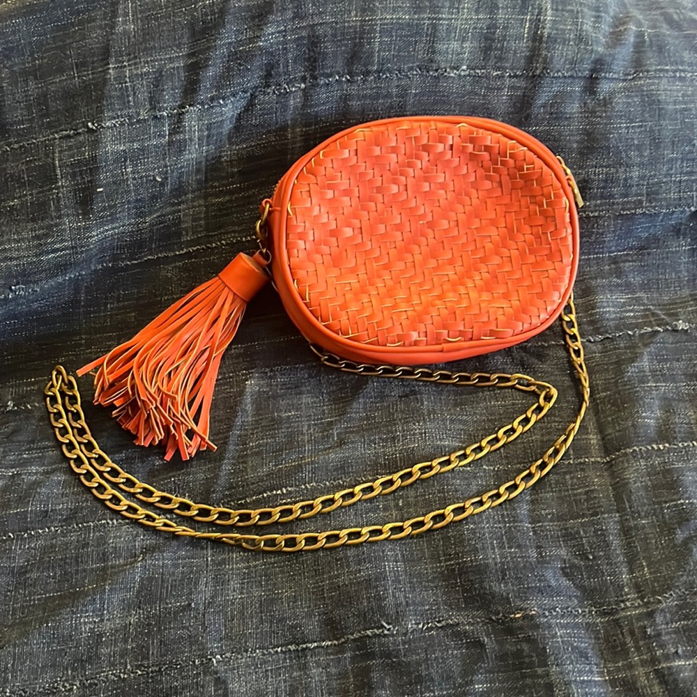 Brown/Red Anthropologie Woven Crossbody Bag, Red/Brown